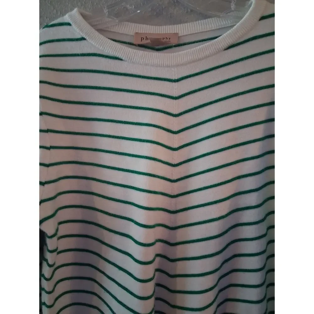 Philosophy White and Green Striped Crew Neck Sweater - Picture 7 of 7